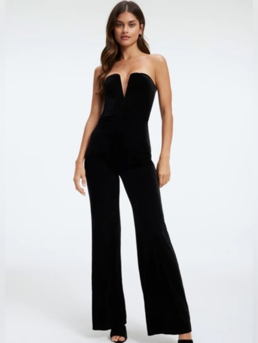 GOOD AMERICAN Strapless Velvet Jumpsuit